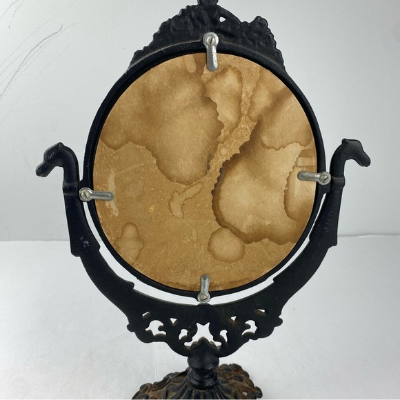 Vintage Victorian Table Top Vanity Oval Black Mirror Cast Iron Ornate Swivel MCM - Picture 5 of 7